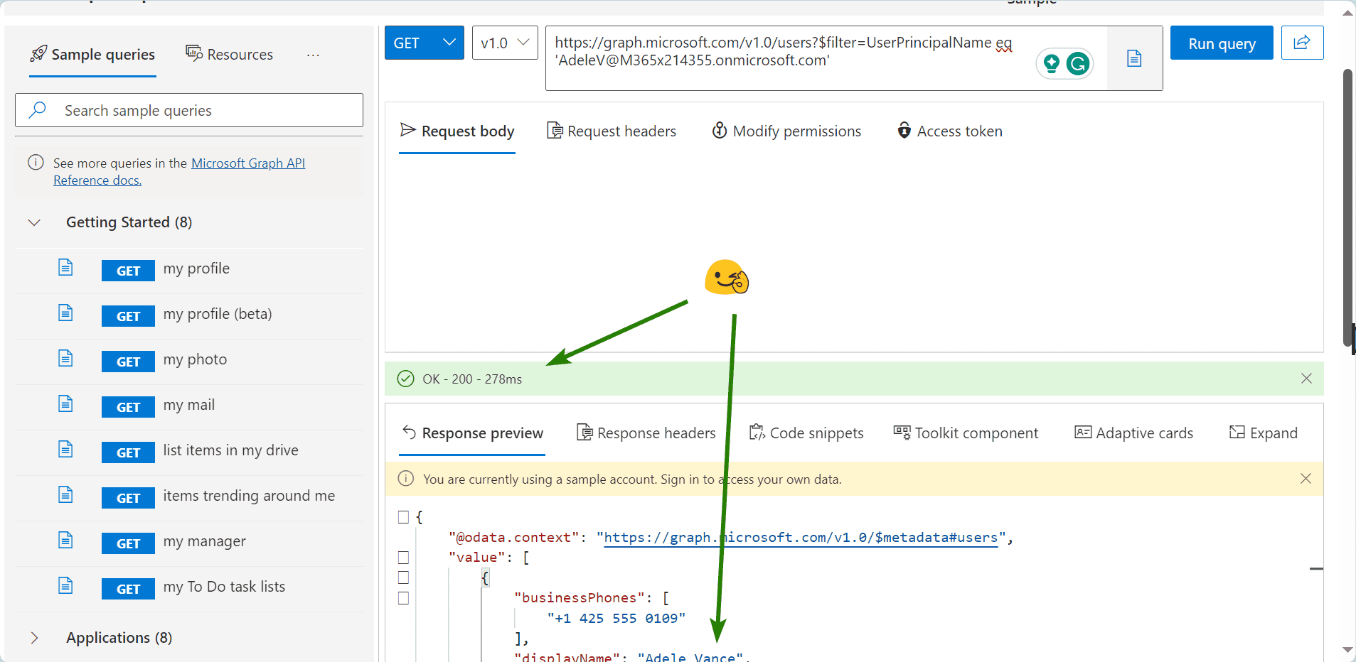 Graph Explorer with proper response